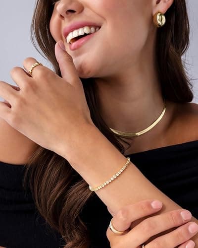 PAVOI 14K Gold Plated Tennis Bracelets for Women - Bezel Set Cubic Zirconia Bracelet - Simulated Diamonds Round, Trillion, Trinity, Radiant, Pear, Heart Cut Stones Wedding Jewelry Gifts for Brides thumbnail 4