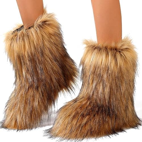 YXCFEWD Fur Boots for Women Winter Fluffy Furry Boots for Girls Flat Heel Snow Boots thumbnail 9