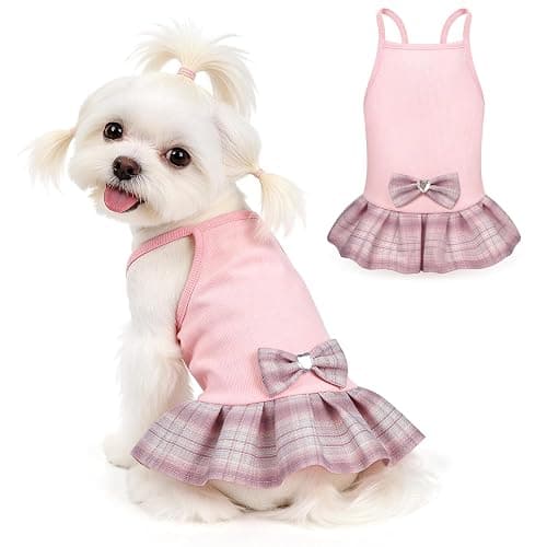 YUDODO Pet Dog Dress for Small Dogs Girl, Pet Clothes with Bowtie | Soft, Stretchy, Breathable, Sleeveless, Cute Princess Pet Dress, For Yorkie Chihuahua Maltese, Pink, S - Image 1