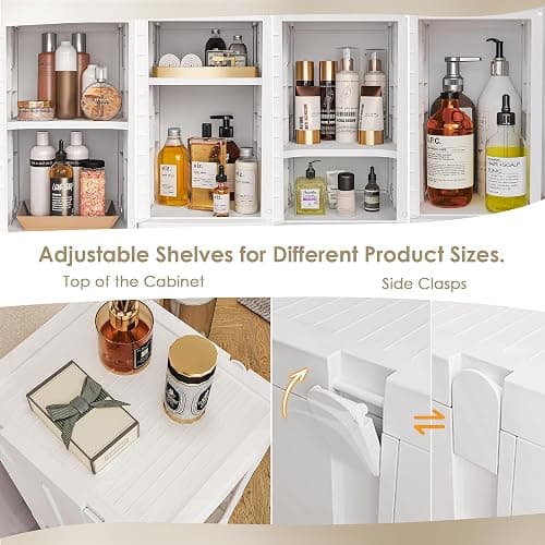 VECELO 4-Tier Tall Narrow Storage Cabinet with Movable Wheels, Adjustable Shelves, Anti-Tip, Slim, for Small Space, Bathroom, Kitchen, Laundry, White thumbnail 5