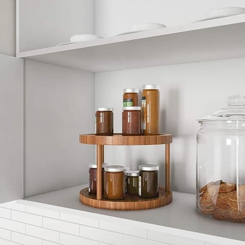Classic Cuisine Lazy Susan – All-Natural Bamboo Round Two Tier Turntable Kitchen, Pantry and Vanity Organizer and Display with 10 Inch Diameter thumbnail 2