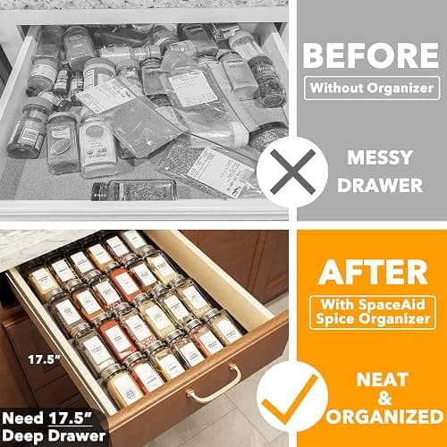 SpaceAid Spice Drawer Organizer with 24 Spice Jars, 378 White Minimalist Spice Labels, 4 Tier Seasoning Rack Tray Insert for Kitchen Drawers, 11.25" Wide x 17.5" Deep thumbnail 3