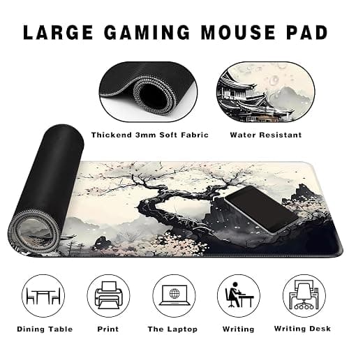 Long Gaming Mouse Pad Extended Anime Large Desk Pad with Non-Slip Base Full Keyboard Mat with Stitched Edges for Gaming and Office 31.5 x 11.8 inches (Wash Painting) thumbnail 4