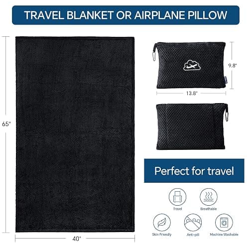 BEDELITE Travel Blanket with Bag, Ultra-Soft Jacquard Fleece Blanket with Luggage Sleeve & Backpack Clip, Airplane Blanket Travel Essentials, Black thumbnail 3