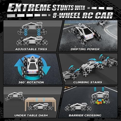 UFOLED 8 Wheel RC Stunt Car with Gesture Control, Spray & LED Lights, Gesture Sensing Remote Control Cars for Boys Age 6 7 8-12 13 14 Year Old, Christmas Birthday Gifts Ideas for Kids thumbnail 3