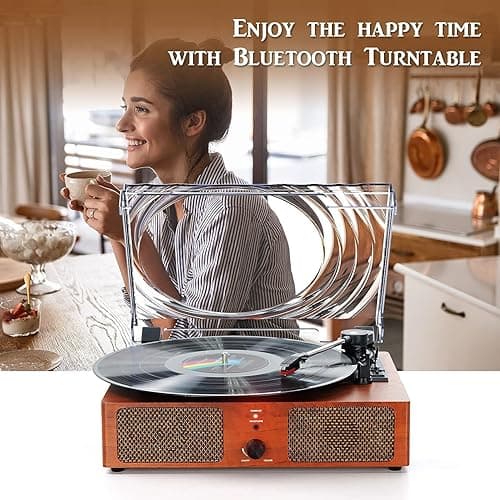 Vinyl Record Player Bluetooth Vintage 3-Speed Portable Turntables with Built-in Speakers, Belt-Driven LP Player Support USB Recording AUX-in RCA Line Out thumbnail 7