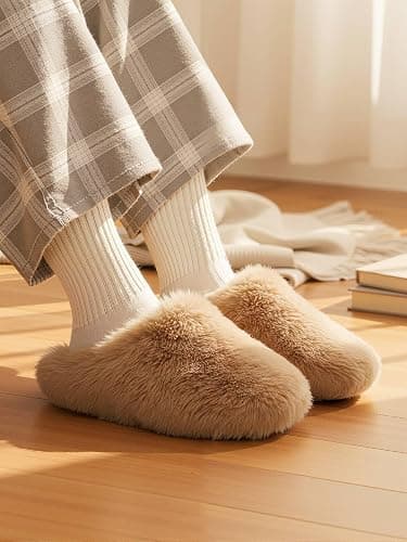 ORORO Unisex Fuzzy Slip-On Slippers, Plushy Warm House Shoes for Indoor Outdoor thumbnail 2