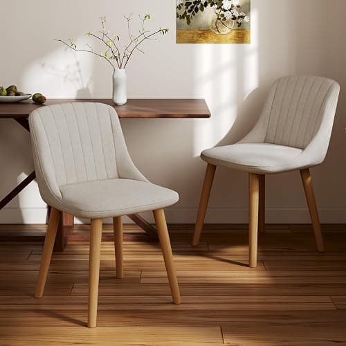 Goeurvant Dining Chairs Set of 4 Polyester Chairs for Living Room with Wood Legs Upholstered Kitchen Chair, Beige thumbnail 2