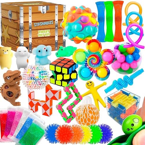 Sensory Fidget Toys Pack - Stress Relief and Anti Anxiety Toys for Kids - Cool Fidget Packs with Stress balls, Fidget Cube, & More for Party Favours, Prizes, Travel, & Pinata Stuffers - Image 1