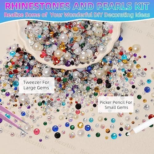 14000Pcs Colorful Flatback Rhinestones and Pearls for Bedazzling Kit, 2-6mm Resin Gems Bedazzling Rhinestone, 4-10mm Flatback Pearls Gems Rhinestones for Crafting DIY Face Makeup thumbnail 4
