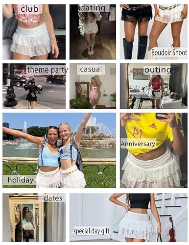 Avidlove Womens Y2k Lace Layered High Waist Ruffle Skort Boho Mini Skirts | Built-in shorts,Cute,Sexy,Trendy Y2K,Layered Lace,A_line,Streetwear,Casual Outting,Party,Holiday thumbnail 5