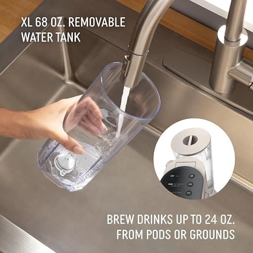 Ninja Pod & Grounds | Coffee Maker | XL Single-Serve | K-Cup Pod Compatible | Brews Grounds | Compact Design | Built-In Milk Frother | 68-oz. Reservoir, 6-oz. Cup to 24-oz. Mug Sizes | Stone |PB055AST thumbnail 7