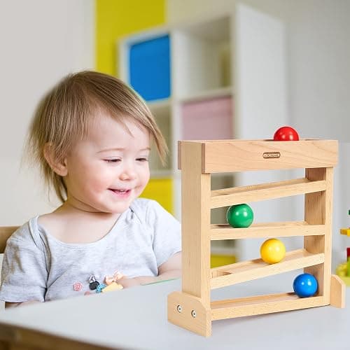 MORITECK Montessori Ball Drop Toy, Wooden Ball Tracker, Early Developmental Pound Toys for Toddlers for 1-3 Year Old, Boys Girls Baby Birthday Gift thumbnail 2