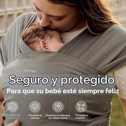Momcozy Fular Portabebés Ajustable, 3,6-15 kg, OEKO-TEX | Desde recién nacido, postura M ergonómica, 95% poliéster + 5% elastano, tejido transpirable y ligero 450 g thumbnail 3