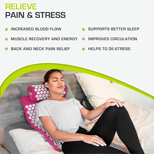 ProsourceFit Acupressure Mat and Pillow Set for Back/Neck Pain Relief and Muscle Relaxation, Pink thumbnail 4