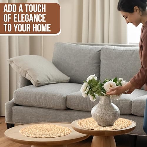 13.5” Woven Placemats, Round Rattan Placemats Set of 6, Natural Wicker Chargers for Dinner Plates, Heat Resistant, Easy to Clean, and Non-Slip – Elegant and Practical Addition to Your Dining Table thumbnail 8
