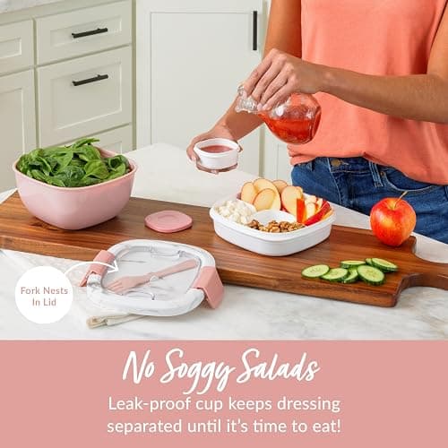 Bentgo Salad Container - 54 oz Bowl with 4-Compartment Toppings Tray, Dressing Container, Reusable Fork, BPA-Free Lunch Box for Meal Prep & Food Storage; Removable Bento Tray (Blush Marble) thumbnail 5