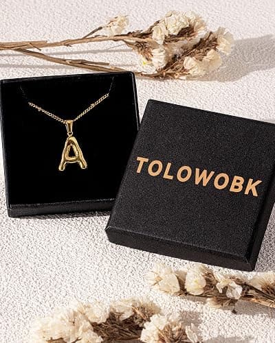 TOLOWOBK Bubble Initial Necklace for Women Girls Gold Bubble Letter Necklace 18K Gold Plated A-Z Letters Puffy Balloon Charm Necklaces Back to School Birthday Gifts for Daughter Girlfriend Sister thumbnail 2