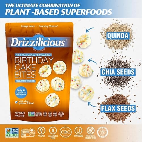 Drizzilicious Mini Rice Cakes Birthday Cake - Rice Crisps, Healthy Snack for Adults and Kids, Flavored Rice Cakes, Vegan, Gluten Free, Allergen Free, Only 90 Calories Per Serving - 4 oz (Pack of 2) thumbnail 4