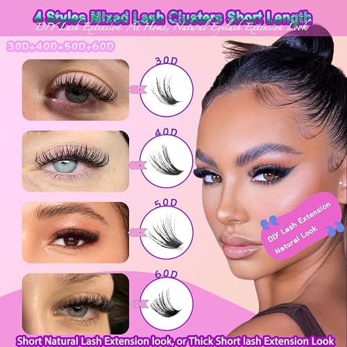 DAODER Lash Clusters Natural, 640pcs Short Wispy Eyelash Clusters 9-13MM, 4 Styles Cluster Eyelash Extensions Book D Curl Soft Lightweight DIY At Home thumbnail 4