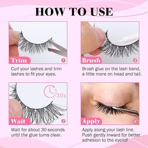 Natural Lashes Kit with Lash Glue 3D False Eyelashes Wispy 12mm Short Cat-Eye Lashes with 5ML Clear Eyelash Glue 9 Pairs Fake Eyelashes with Glue by TOOCHUNAG thumbnail 5