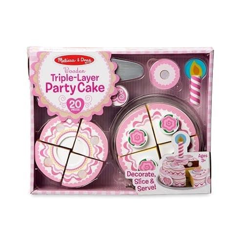 Melissa & Doug Triple-Layer Party Cake Wooden Play Food Set - Birthday Cake Pretend Food Play Set For Toddlers, Kids Ages 3+ - English Only - Toy thumbnail 10