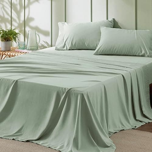 Bedsure Queen Sheet Set - 4 Pieces Soft Queen Size Sheets - Breathable & Cooling - Hotel Luxury - Easy Care Polyester Microfiber Bedding for Women, Men, Sage Green - 08 - Sage Green - Queen
