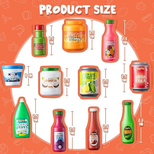 JOYIN 30Pcs Play Food Grocery Cans, Play Kitchen Accessories, Includes Drink, Juice, Jar, Seasoning, Water Bottle, Sauce, Yogurt, Ice Cream, Snack Box, Kids Gifts & Indoor Toys thumbnail 3