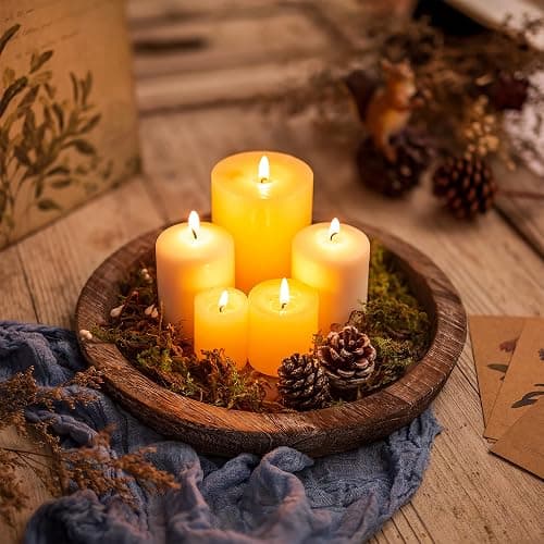 Hanobe Candle Plate Holder Tray: Round Wood Decorative Candle Plate Decor Farmhouse Table Centerpiece Rustic Wood Tealight Pillar Trays for Christmas Wedding Halloween Home Decor thumbnail 7