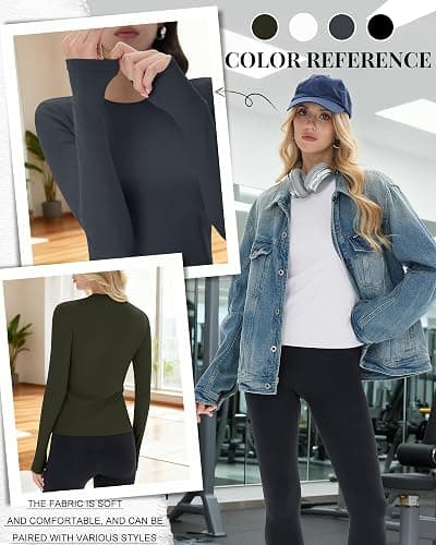 Neer 4 Pcs Womens Long Sleeve Yoga Shirts Crew Neck Compression Tight Workout Shirts Lightweight Stretchy Breathable Tees thumbnail 6