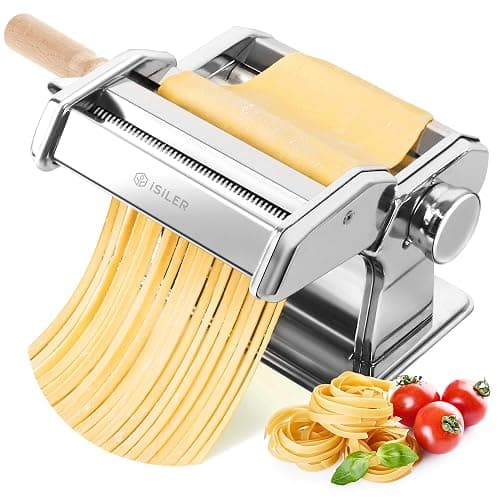 ISILER Pasta Maker, 9 Adjustable Thickness Settings 2-in-1 Pasta Machine with Rollers and Cutter, Noodle Maker for Pasta, Dumpling Skin, Spaghetti, Fettuccini, Lasagna - Image 1