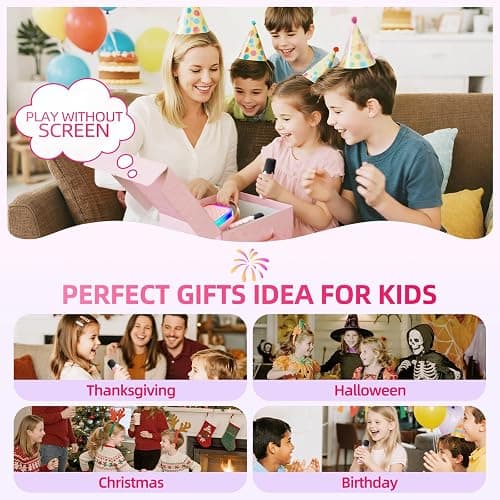 Kinglucky Mini Karaoke Machine for Kids, Top Birthday Gift Pick for Girls Ages 3, 4, 5, 6, 7, 8, 9, 10, 11, 12 Years Old, Kids' Personal Video Players Accessories with 2 Mics Singing Present Toy, Pink thumbnail 4