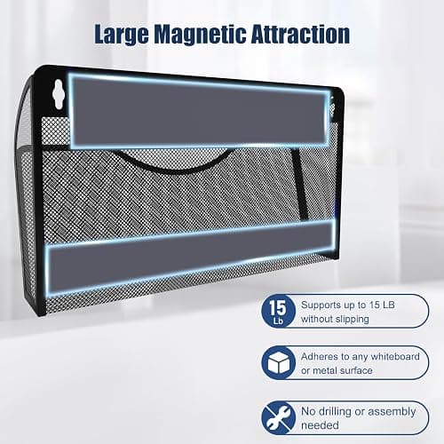 Magnetic File Holder 3 Pockets File Folder Organizer, Office Hanging Magazine Rack for File Cabinets, Magnetic Paper Holder, No Drilling Mail Organizer for Refrigerator, Whiteboard, Office, Kitchen thumbnail 3