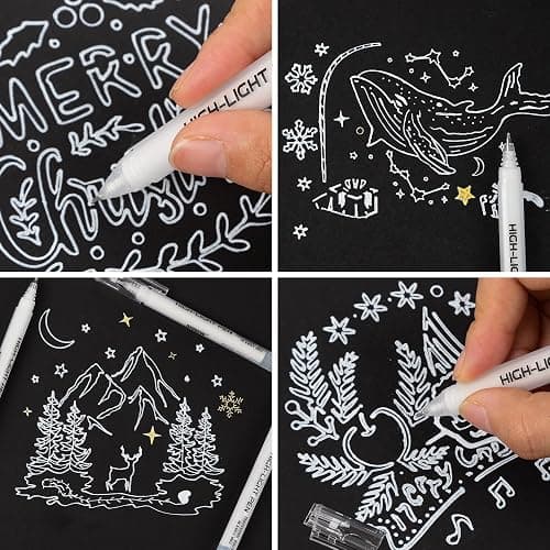 Qionew 0.6mm Fine Point White Gel Pens, 4 Pcs White Gel Pen Set for Artists | White Pens for Artists Drawing, Adult Coloring Books, Opaque White Ink for Black Paper,Sketching, Bullet Journaling thumbnail 6