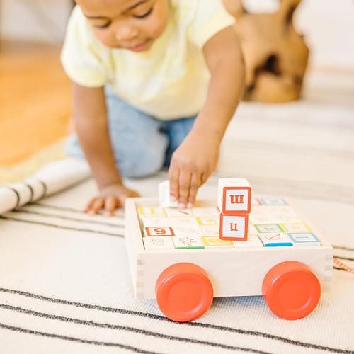 Melissa & Doug Classic ABC Wooden Block Cart Educational Toy with 30 1-Inch Solid Wood Blocks, Multicolor thumbnail 2