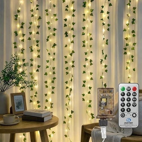 OMIKA Vine with Fairy Lights Plug in, 66FT 200 LED Ivy String Lights Connectable with Remote, Leaf Light Waterproof for Bedroom, Room, Wall, Garden, Party, Wedding Decor (Warm White) - Image 1