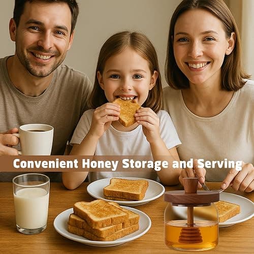 Loscarol 12 oz Honey Pot with Dipper and Lid - Glass Honey Jar with Wooden Honey Dippers Stick Set, Wide Mouth Storage Honey Containers - Syrup Dispenser for Home Kitchen thumbnail 2