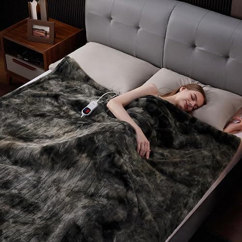 Guohaoi Heated Blanket Electric Throw, Soft Faux Rabbit Fur Electric Blanket with 10 Heating Levels 5 Sitting Timer Auto Off, Cozy Warm Heating Blankets, Machine Washable(50"×60" Dark Grey) thumbnail 6