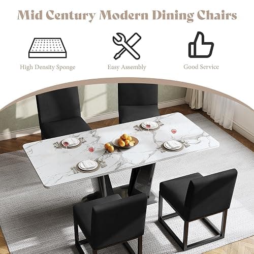 Jocisland Mid Century Linen Dining Chairs Set of 6, Modern Upholstered Dinner Chairs with Metal Frame for Restaurant, Dining Room, Kitchen, Black Padded Chairs thumbnail 6