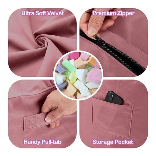 Homguava 4 FT Bean Bag Chair: 4' Bean Bags with Memory Foam Filled, Large Beanbag Chairs Soft Sofa with Dutch Velvet Cover-Dusty Pink - 4FT-44"x44"x24" - Dusty Pink thumbnail 7