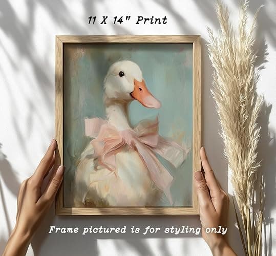 Cute Duck with Pink Bow Wall Art Girly Room Decor College Dorm Wall Art Soft Pastel Tones Painting Print Vintage Aesthetic Wall Decor Kids Room Decor (11 x 14 inch Print) thumbnail 8