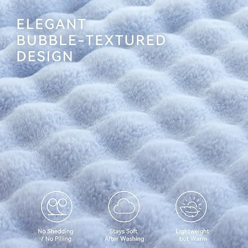 Smoofy Faux Fur Throw Blanket for Couch - Light Blue Super Soft Cozy Bubble Blanket, Fluffy Plush Fuzzy Throw for Sofa & Bed, Thick Lightweight Warm Blanket, Luxury Aesthetic Gift for Women 60"x80" thumbnail 9