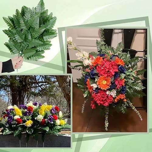 XONOR Artificial Silk Leaf Fern - Artificial Fern Leaves Stem Faux Greenery Plant for Cemetery Grave Headstone Wedding Home Garden Decoration (100Pcs, Dark Green) thumbnail 6
