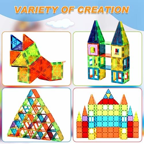 OugerToy Magnetic Tiles,104PCS Magnetic Building Tiles for Kids, Educational Magnetic Stacking Blocks, Magnets Construction Toys, Christmas Toy Gift for Toddlers,Kids Boys and Girls 3 4 5 6 7 8 9+Year thumbnail 5