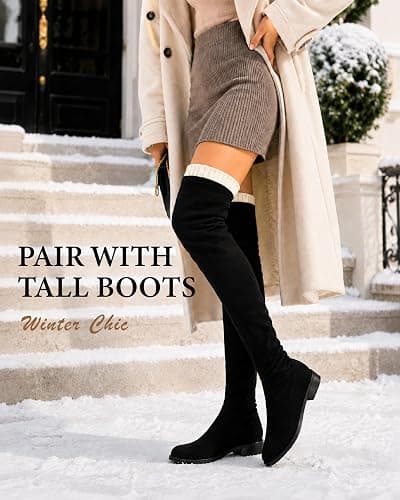 Pcavin Thigh High Socks for Women, Long Cable Knit Over Knee Boot Stockings | Extra Long Fit, Cable Knit Texture, Warm Thick Knit, Winter Boot Socks, Cozy Leg Warmers, Sweater Sock Style thumbnail 3