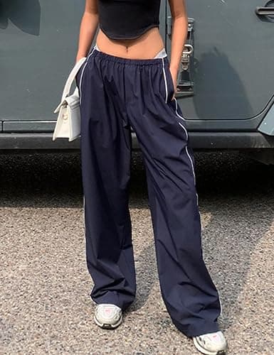 Himosyber Women's Parachute Pants Baggy Elasitc Waist Relaxed Y2K Track Pant Trousers thumbnail 4