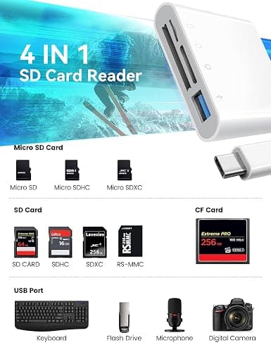 OPxjzws SD Card Reader, USB C to Micro SD/TF/CF Memory Card Reader, 4 in 1 USB Type C Camera Adapter for iPhone 15, iPad Pro, MacBook, Supports Memory Card SD/Micro SD/TF/Compact Flash thumbnail 2