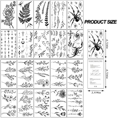 Casciybo 200+PCS Temporary Tattoos for Women, Waterproof Black Realistic Rose Hummingbird Necklace Tattoos Sketch Fake Tattoo for Women Body Art Arm Neck Hands Chest Neck Collarbone Spine Back thumbnail 7