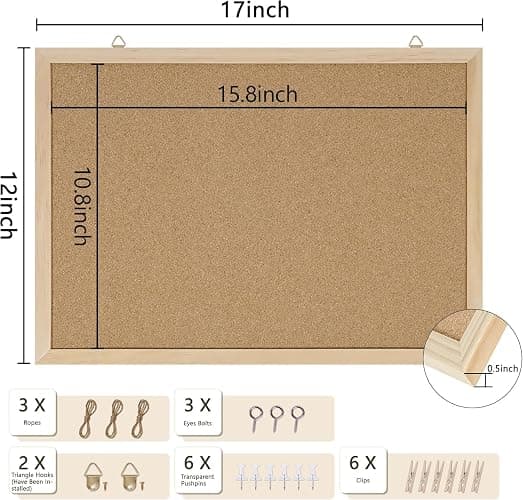 DAHAPYBOO Cork Board for Office with Pin Oak Wood Boards,17"X 12" | Bulletin Board Hanging Corkboards for Office Home School Message Board or Vision Board Decoration. thumbnail 3