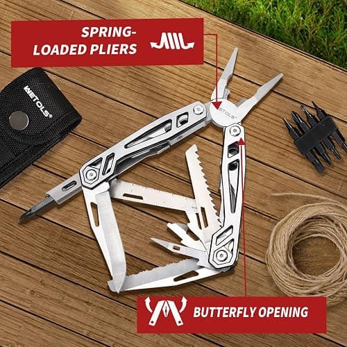 WETOLS Multitool with Pocket Knife, Birthday Gifts for Men Women Mom Dad, 21-in-1 Stainless Steel Pliers with Screwdrivers, Self-locking Multi tools with EDC Sheath, Ideal for Home, Camping, Survival - Silver - 21-in-1 thumbnail 7
